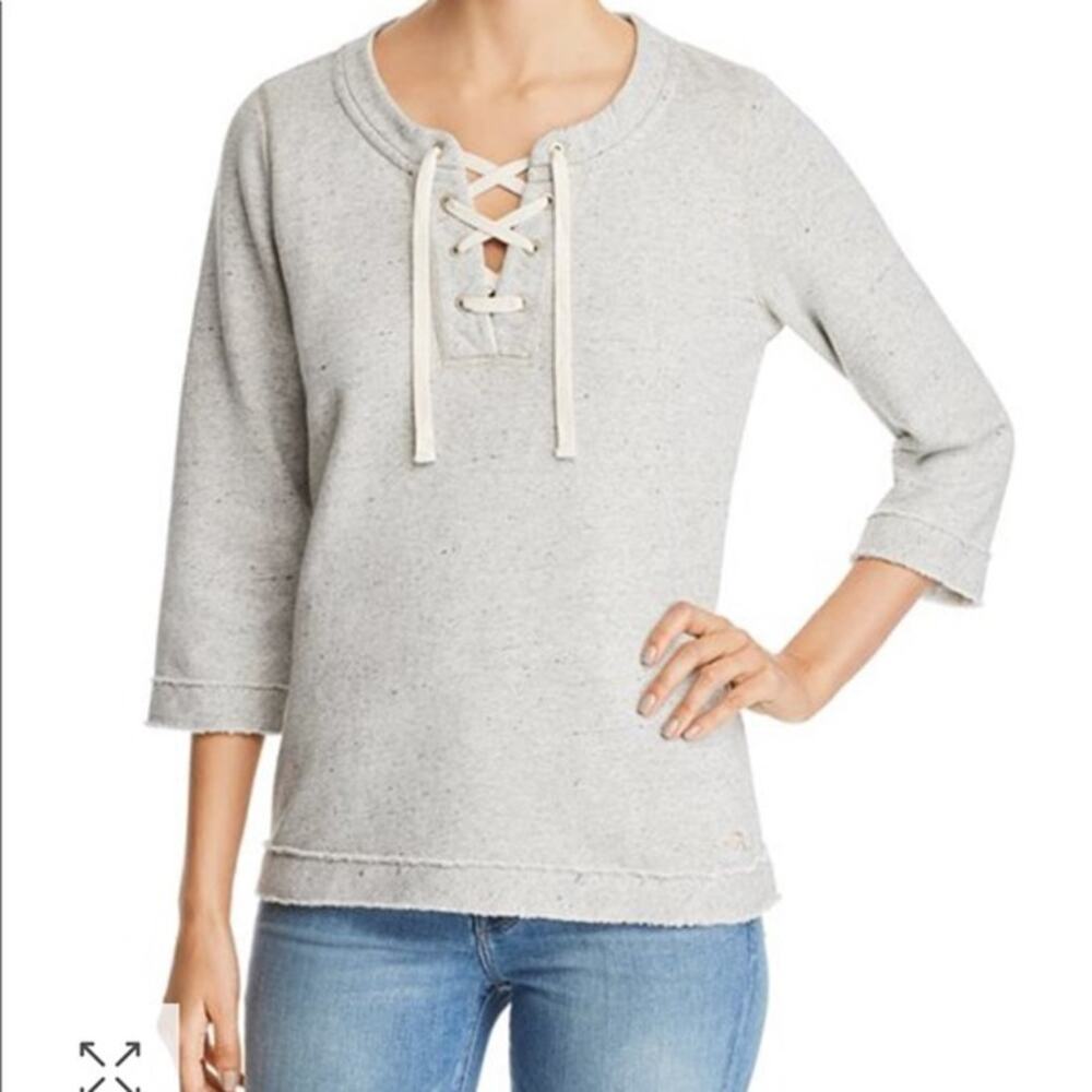 Tommy Bahama French Terry Lace-Up Metallic Tunic Top Women's L Gray Gold